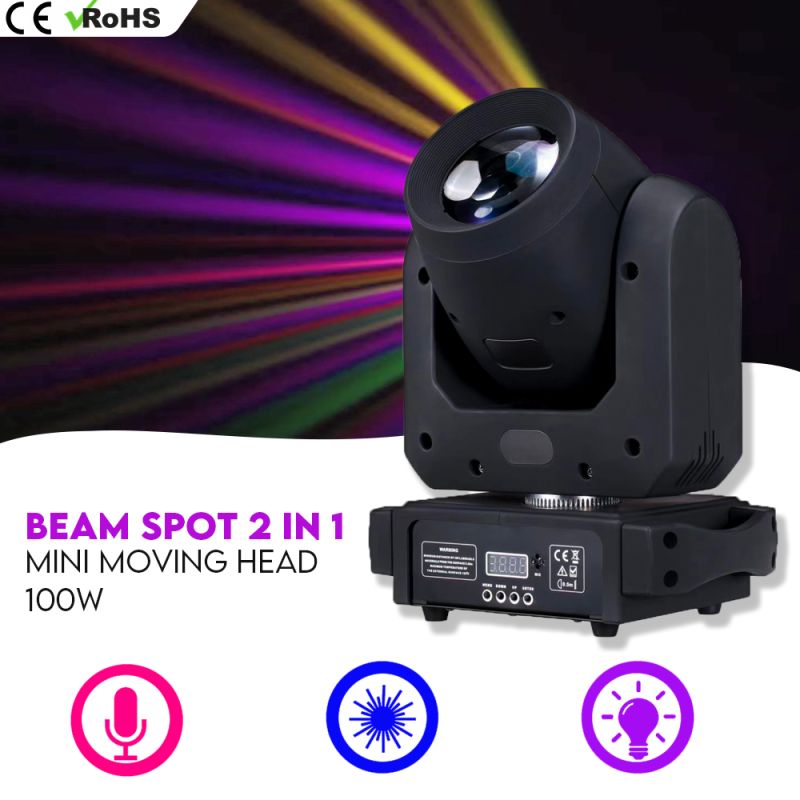 Mini 100W LED Beam Spot 2in1Moving Head Light Disco Dj Dmx Mini Beamer With Rainbow Effect