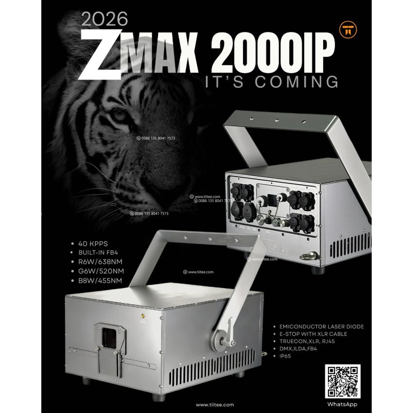 TIITEE  New Laser Light ZMAX 2000IP Waterproof 20w RGB Animation Laser With DMX ILDA Built-FB4 Control For Stage Show