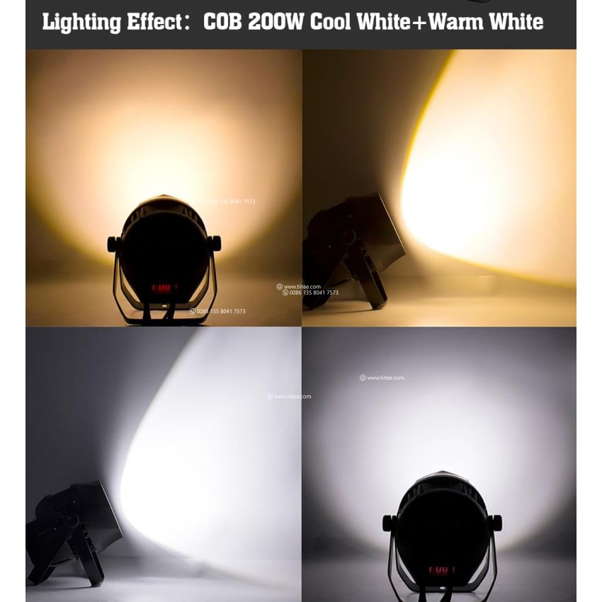 TIITEE LIGHTING 200W High CRI COB PAR Outdoor IP65 Waterproof Cool White + Warm White Uplights Stage Wash Lights