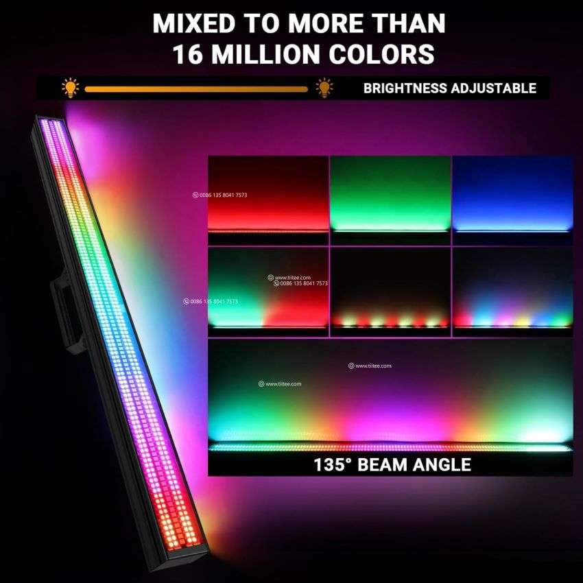 TIITEE DJ Strobe Light Bar 200W 720LED Stage Light Bar 48 RGB & 24 White Zones Strobe Effect Lighting 