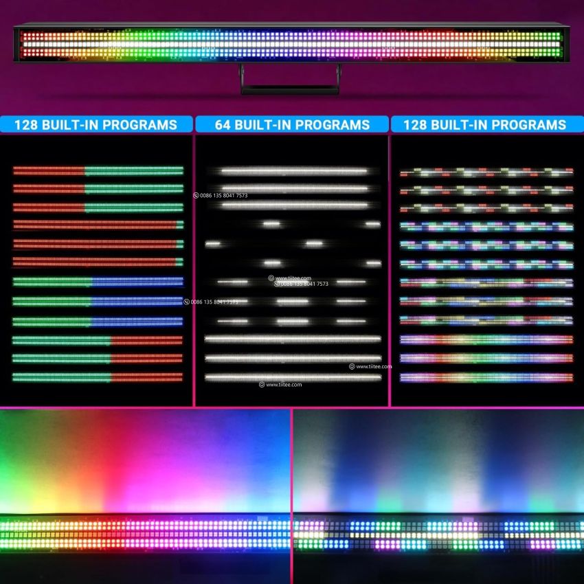 TIITEE DJ Strobe Light Bar 200W 720LED Stage Light Bar 48 RGB & 24 White Zones Strobe Effect Lighting 