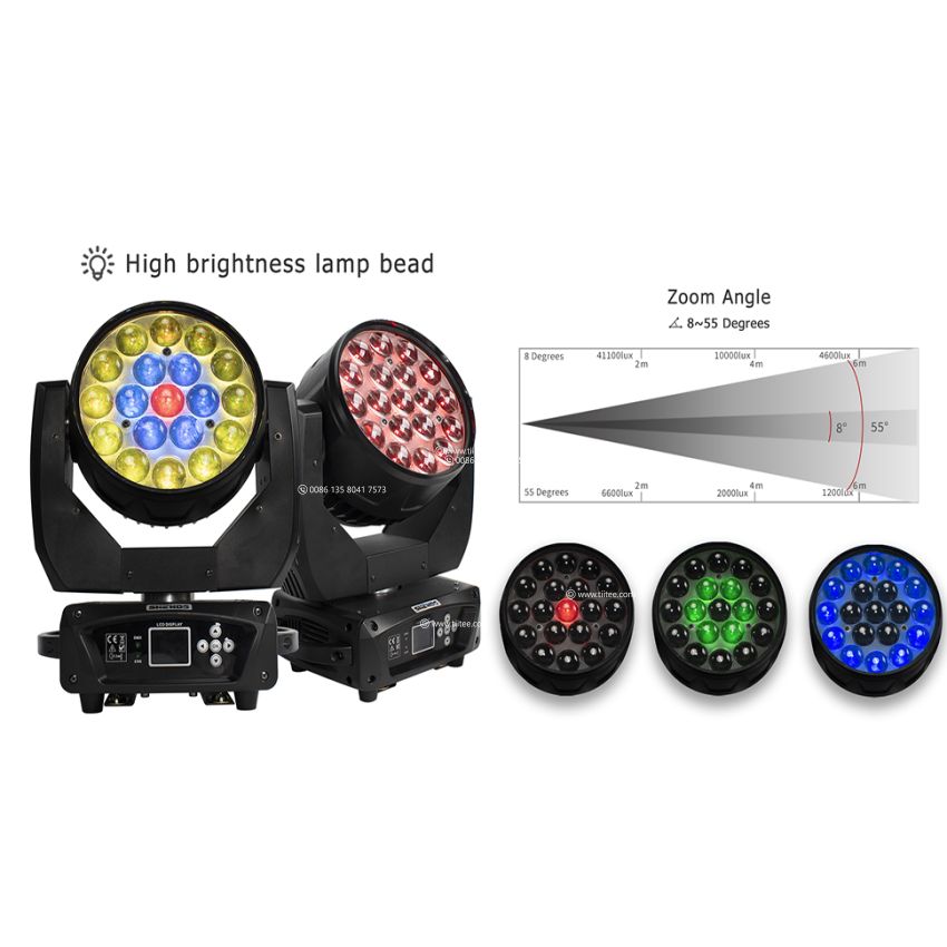19X15W 4in1 Moving Head Light Zoom Wash Stage Lights