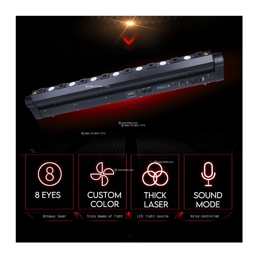 8 Eyes Beam Laser Moving Head  Bar Light DMX 8x 500mw+8X10W LED Pixel Control 