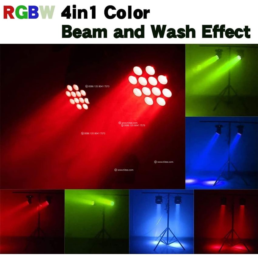 12 Pieces 4in1 RGBW LED Moving Head Wash Light Stage Light for Christmas Events Night Clubs Disco KTV Bar