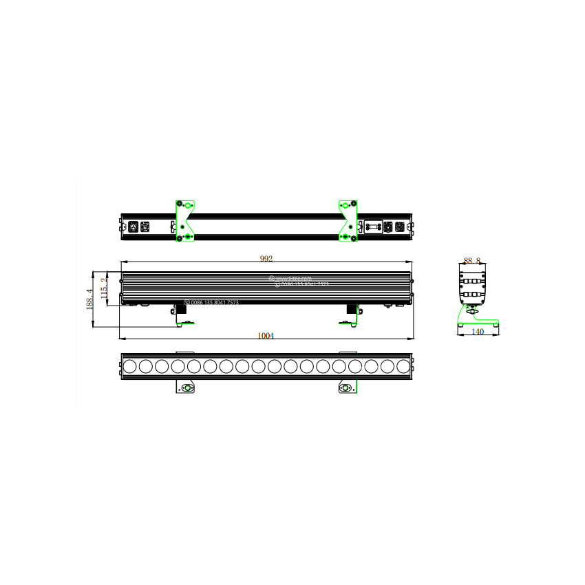 TIITEE LIGHTING Pixel Bar 18 IP With 3-Way Installation 18*20W RGBW LED Wash Light